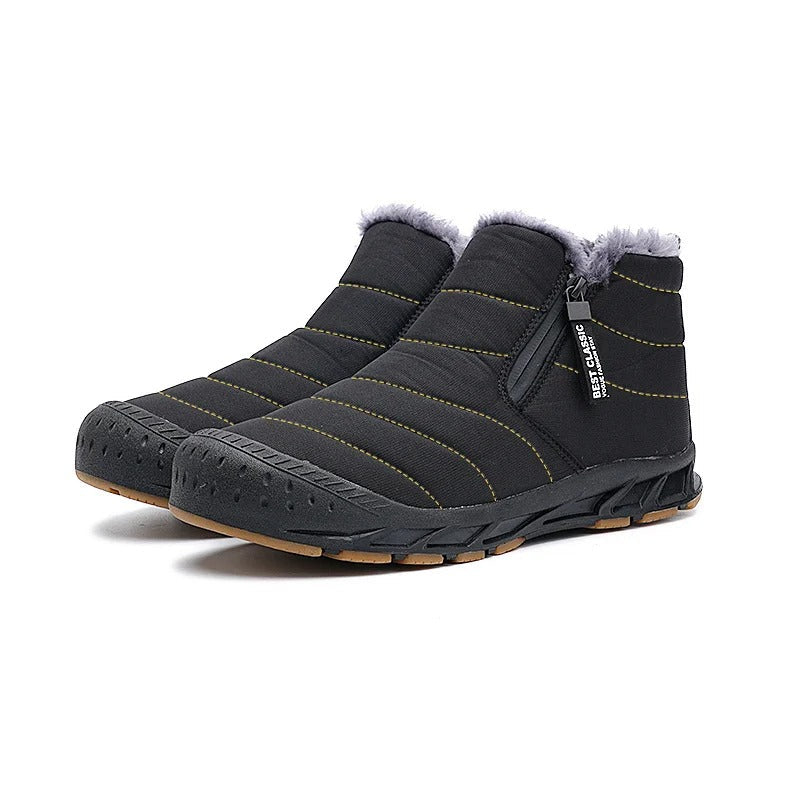 Quilted ankle boots with side zip, fleece-look trim and textured flat soles