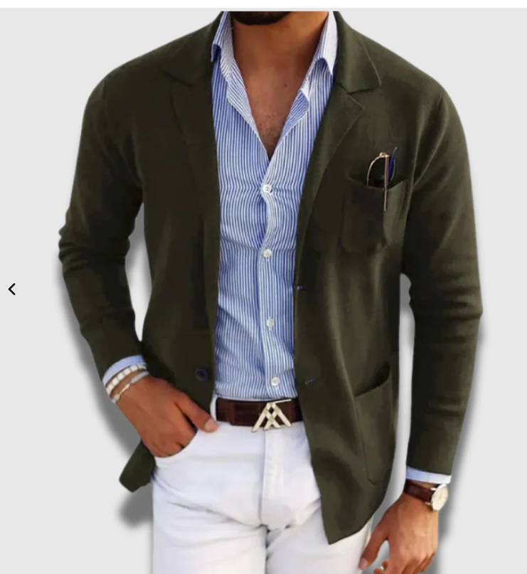 Men's tailored blazer with notched lapels, long sleeves and button fastening