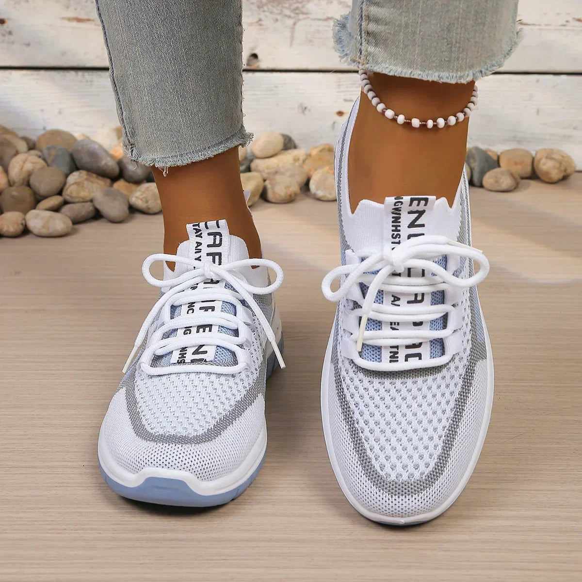 Mesh lace-up sneakers with contrasting panels and textured soles