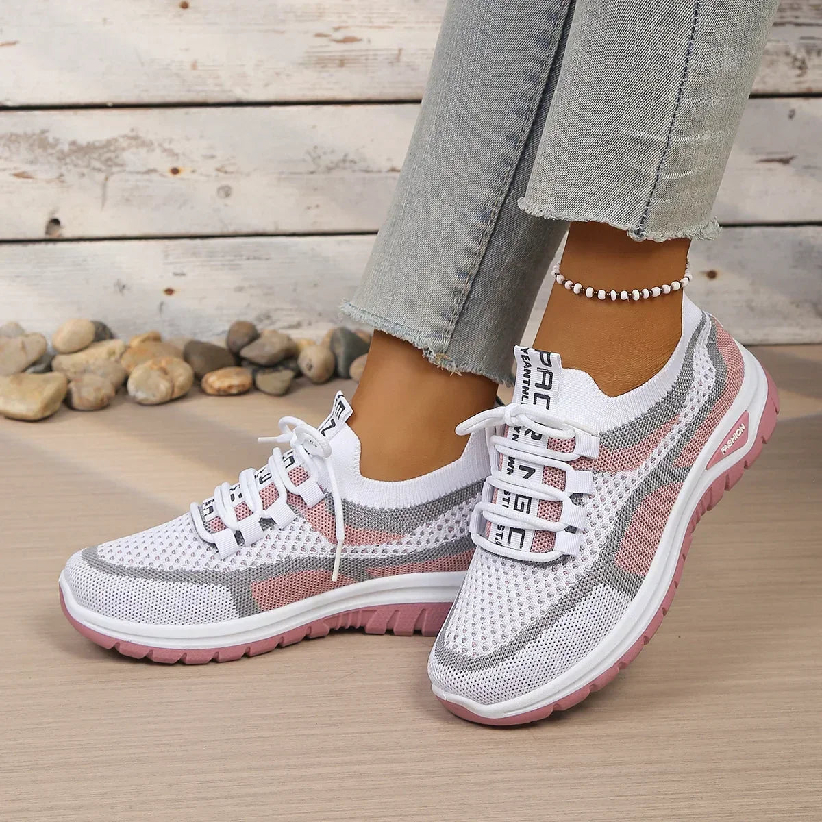 Mesh lace-up sneakers with contrasting panels and textured soles