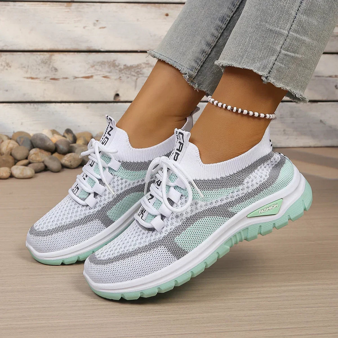 Mesh lace-up sneakers with contrasting panels and textured soles
