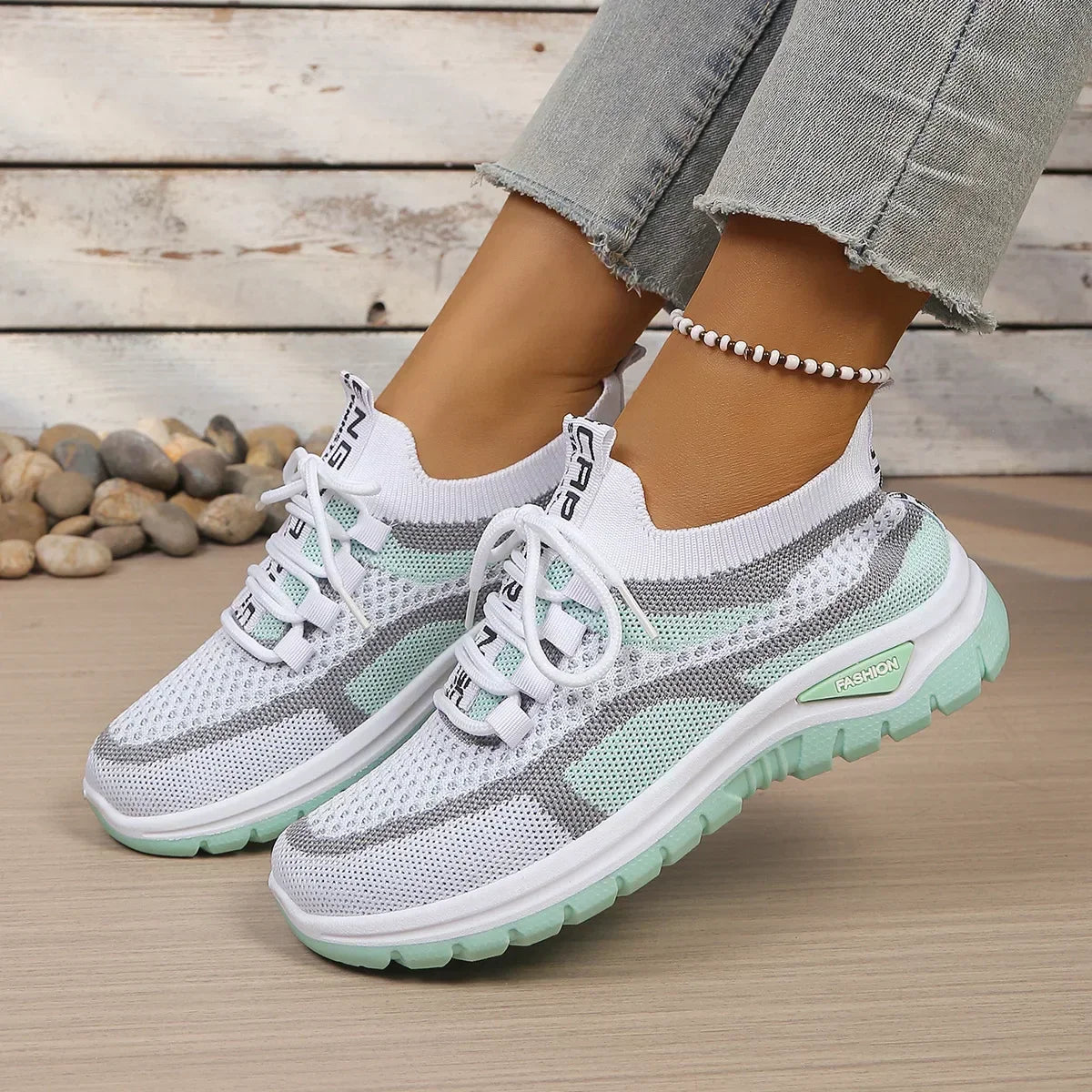 Mesh lace-up sneakers with contrasting panels and textured soles