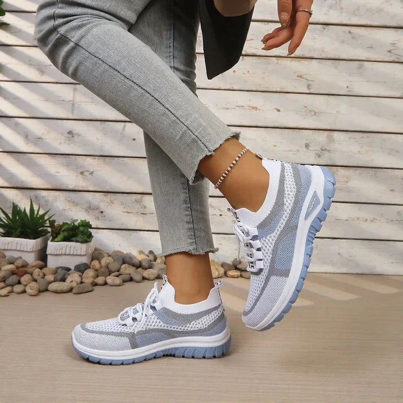 Mesh lace-up sneakers with contrasting panels and textured soles