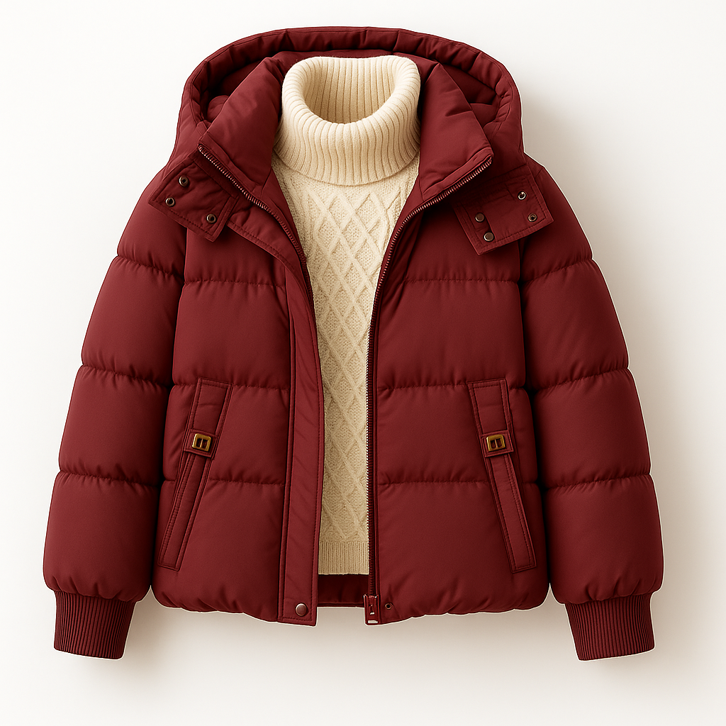Quilted hooded puffer jacket with ribbed cuffs and front pockets