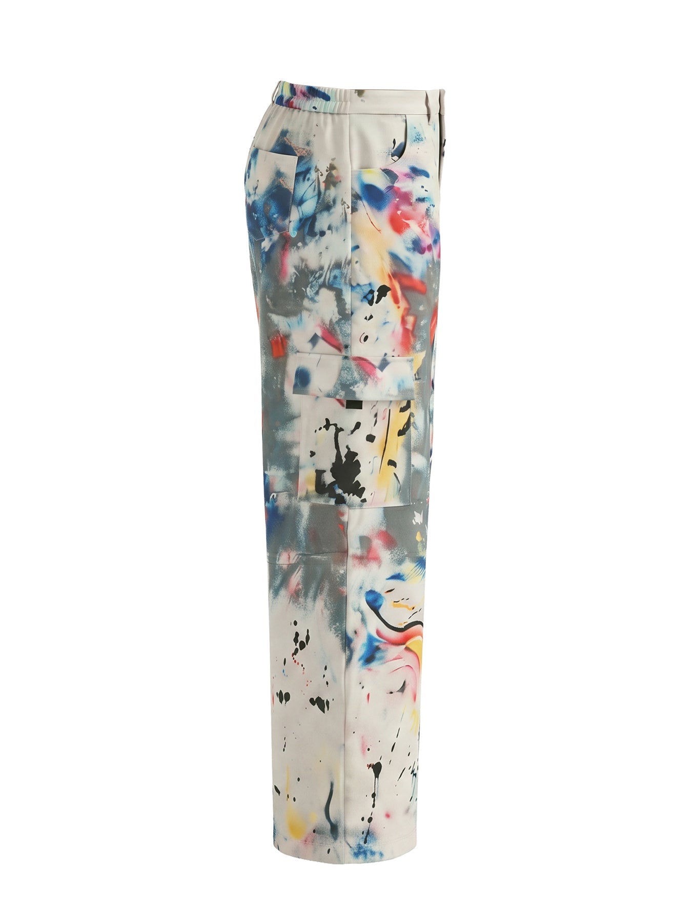 Women's high waisted wide leg jean with graffiti print in light grey