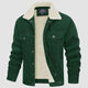Men's corduroy jacket with textured sherpa collar, button front and flap pockets