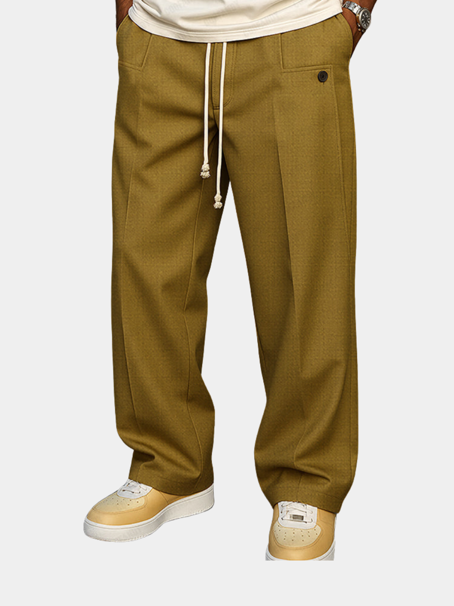 Men's Wide Leg Trousers, Pleated Front, Drawstring Waist