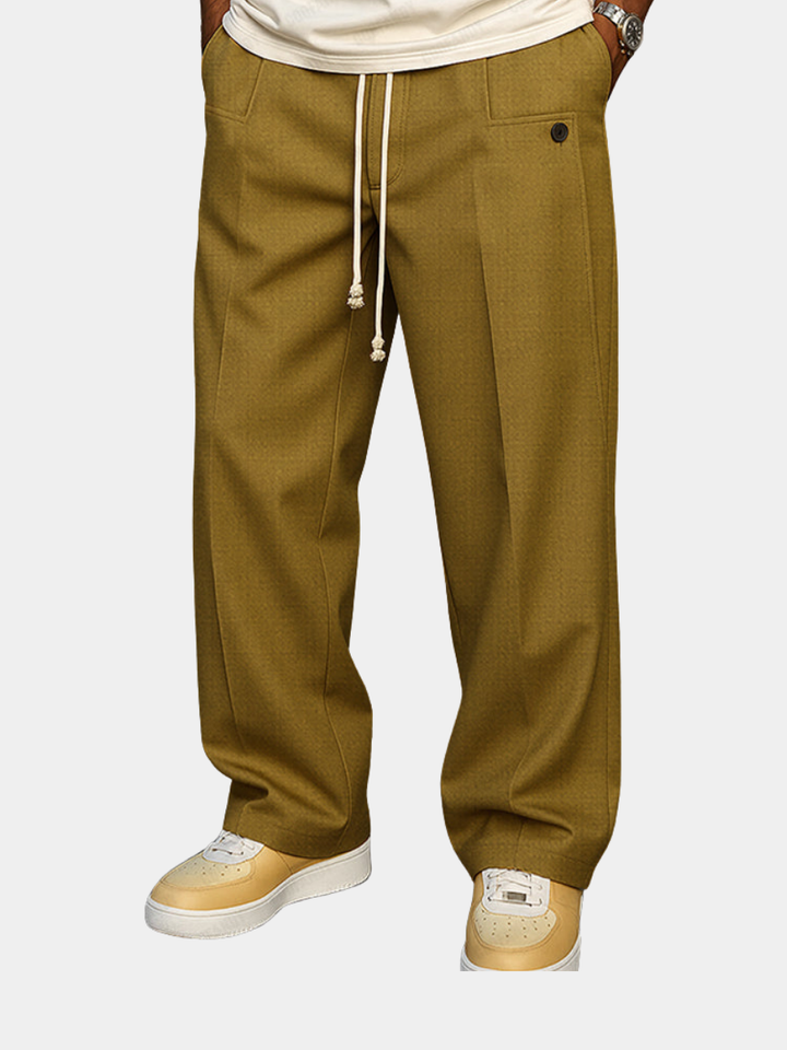 Men's Wide Leg Trousers, Pleated Front, Drawstring Waist