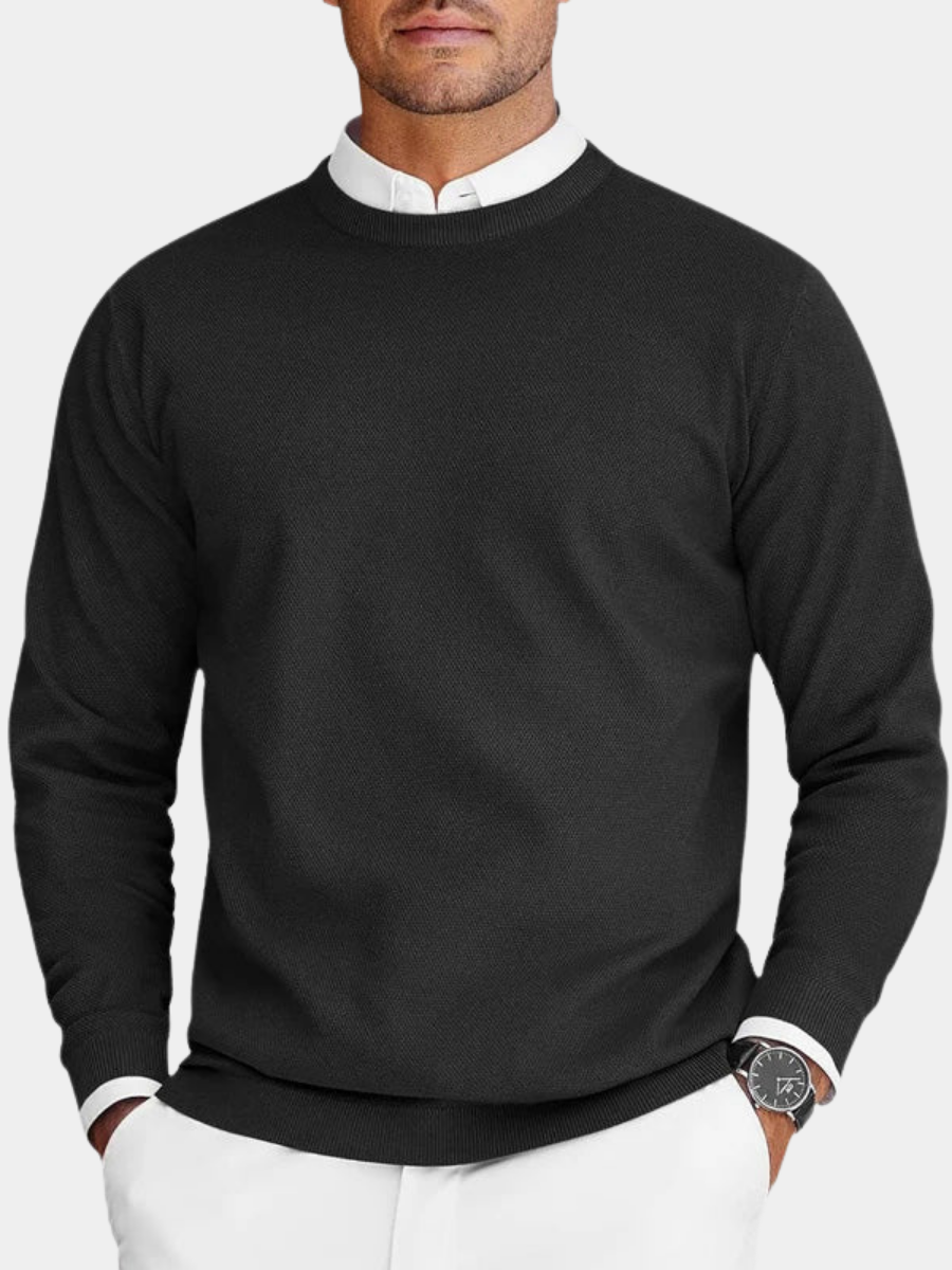 Men's plain crew neck jumper with long sleeves and ribbed trims