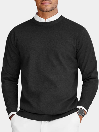 Men's plain crew neck jumper with long sleeves and ribbed trims