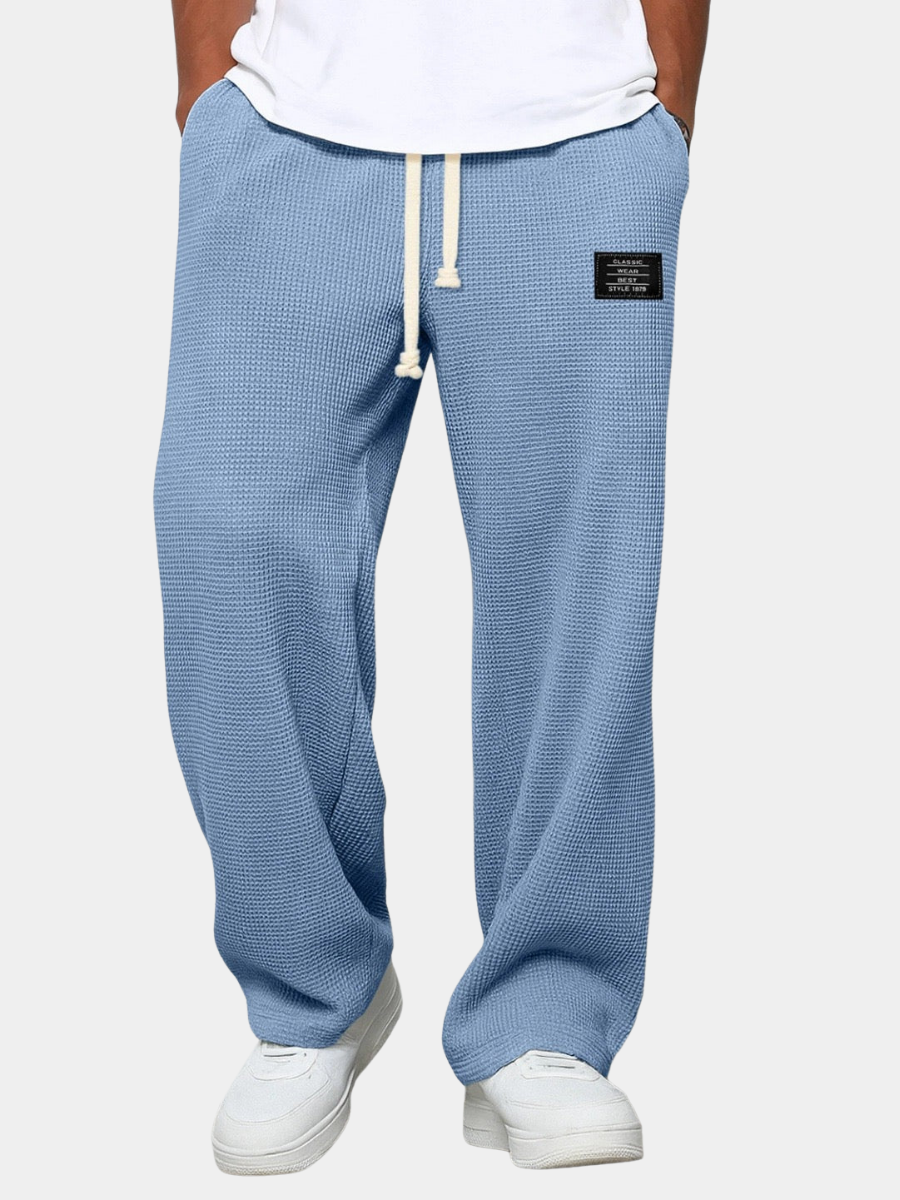 Men's blue textured pants with drawstring waist