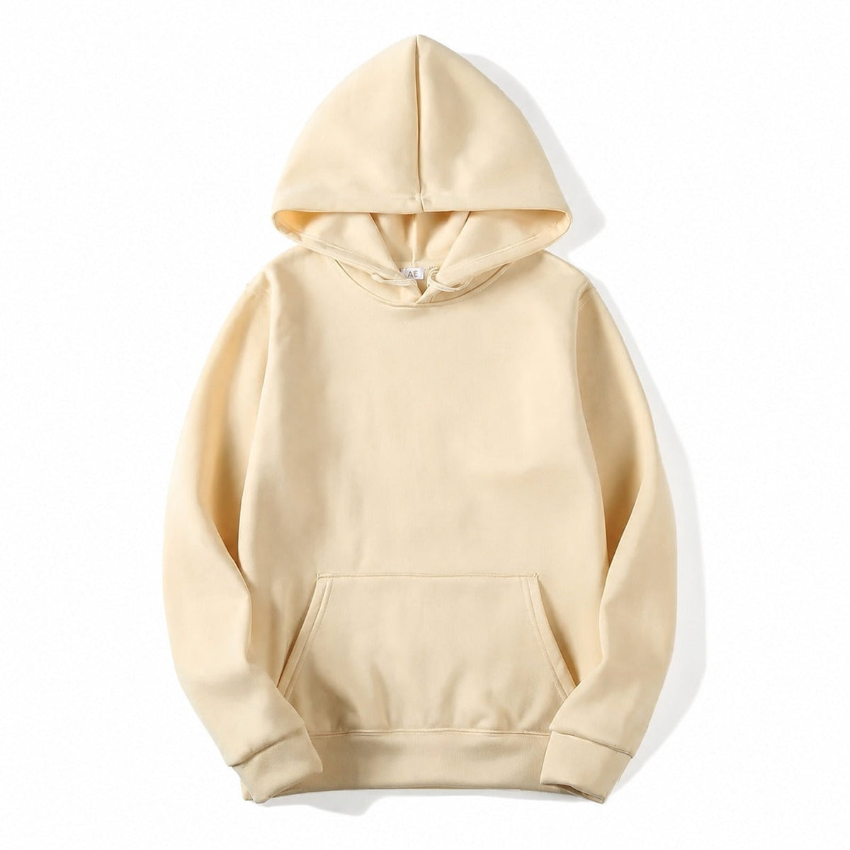 Plain hooded pullover hoodie with long sleeves and kangaroo pocket
