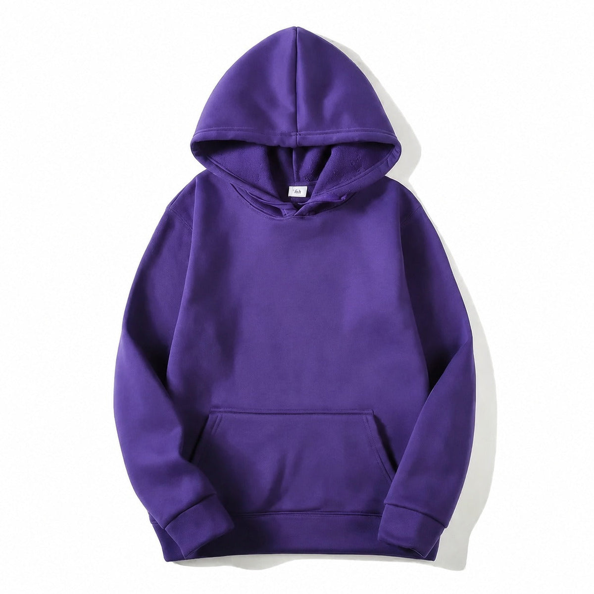 Plain hooded pullover hoodie with long sleeves and kangaroo pocket