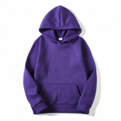 Plain hooded pullover hoodie with long sleeves and kangaroo pocket
