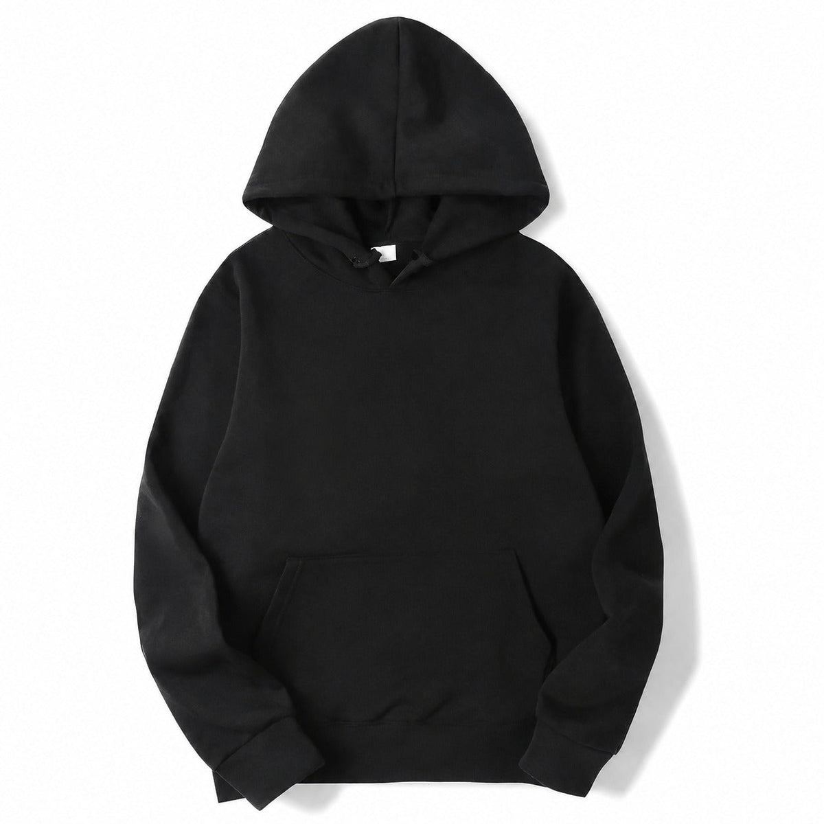 Plain hooded pullover hoodie with long sleeves and kangaroo pocket