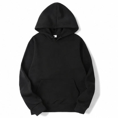 Plain hooded pullover hoodie with long sleeves and kangaroo pocket