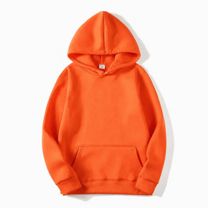 Plain hooded pullover hoodie with long sleeves and kangaroo pocket