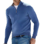 Men's long-sleeve quarter-zip sweater with stand collar and ribbed trims