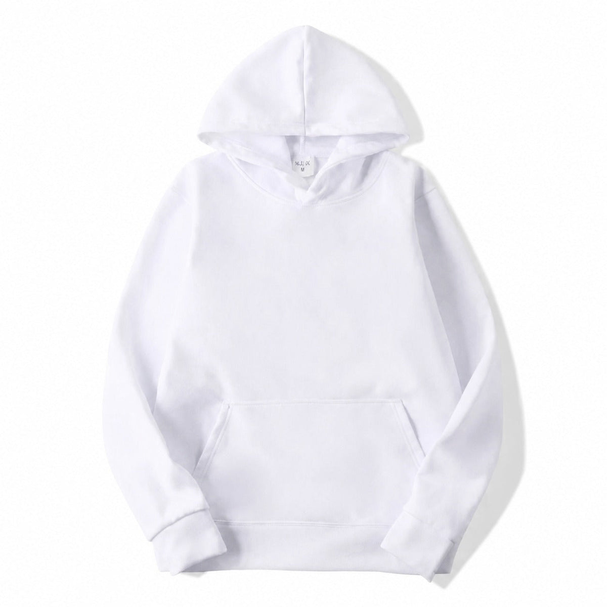 Plain hooded pullover hoodie with long sleeves and kangaroo pocket