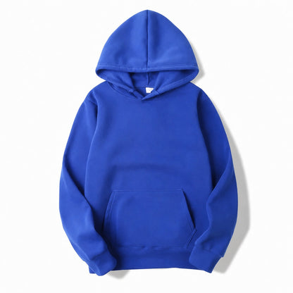 Plain hooded pullover hoodie with long sleeves and kangaroo pocket