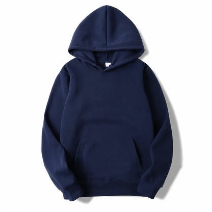 Plain hooded pullover hoodie with long sleeves and kangaroo pocket
