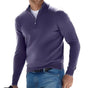 Men's long-sleeve quarter-zip sweater with stand collar and ribbed trims