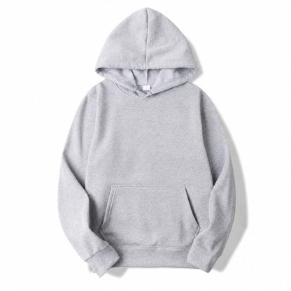 Plain hooded pullover hoodie with long sleeves and kangaroo pocket