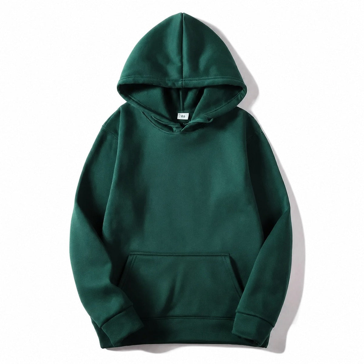 Plain hooded pullover hoodie with long sleeves and kangaroo pocket