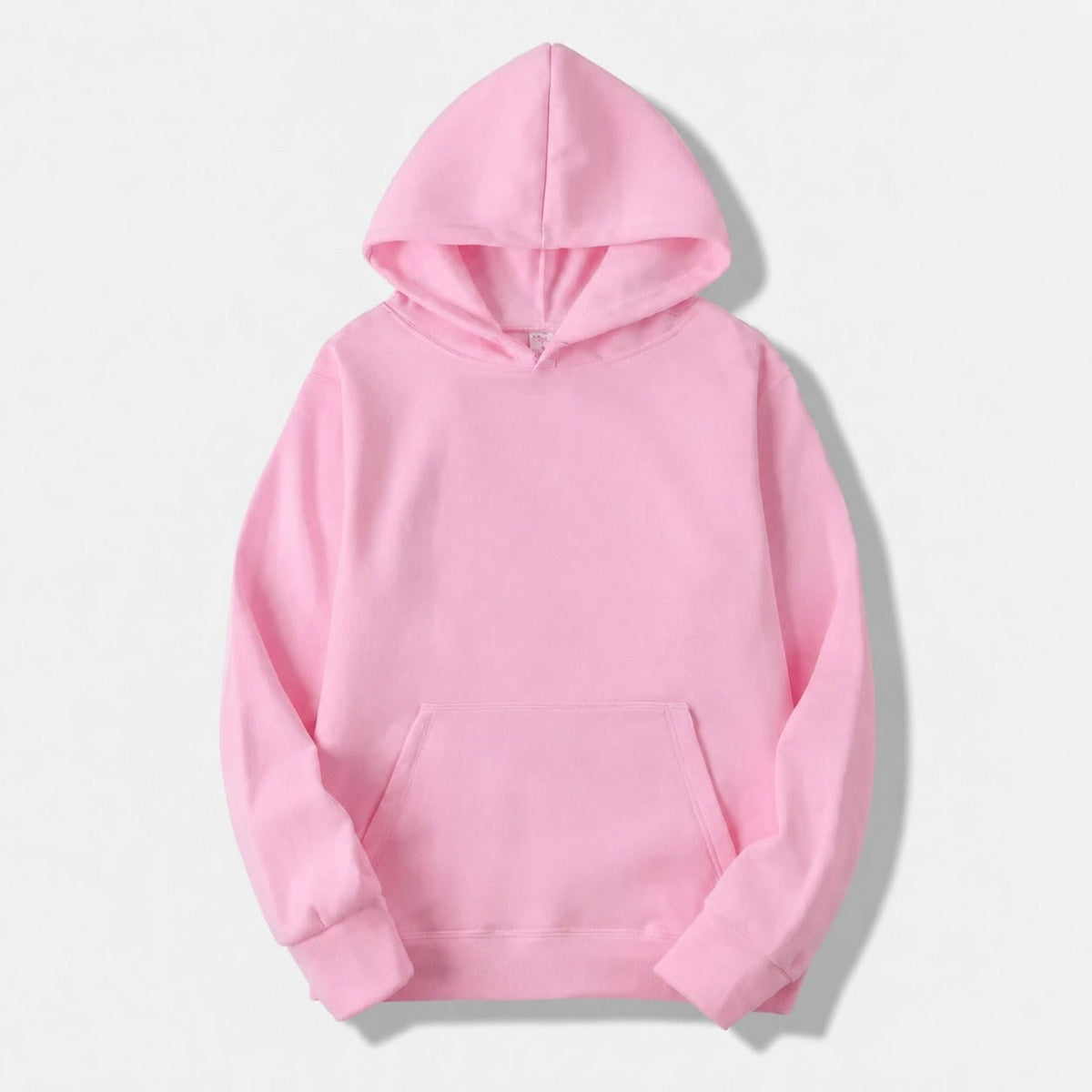 Plain hooded pullover hoodie with long sleeves and kangaroo pocket