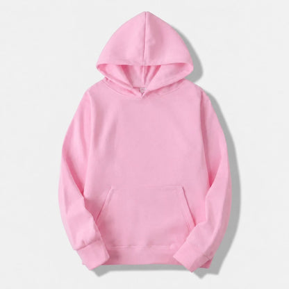 Plain hooded pullover hoodie with long sleeves and kangaroo pocket