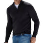Men's long-sleeve quarter-zip sweater with stand collar and ribbed trims