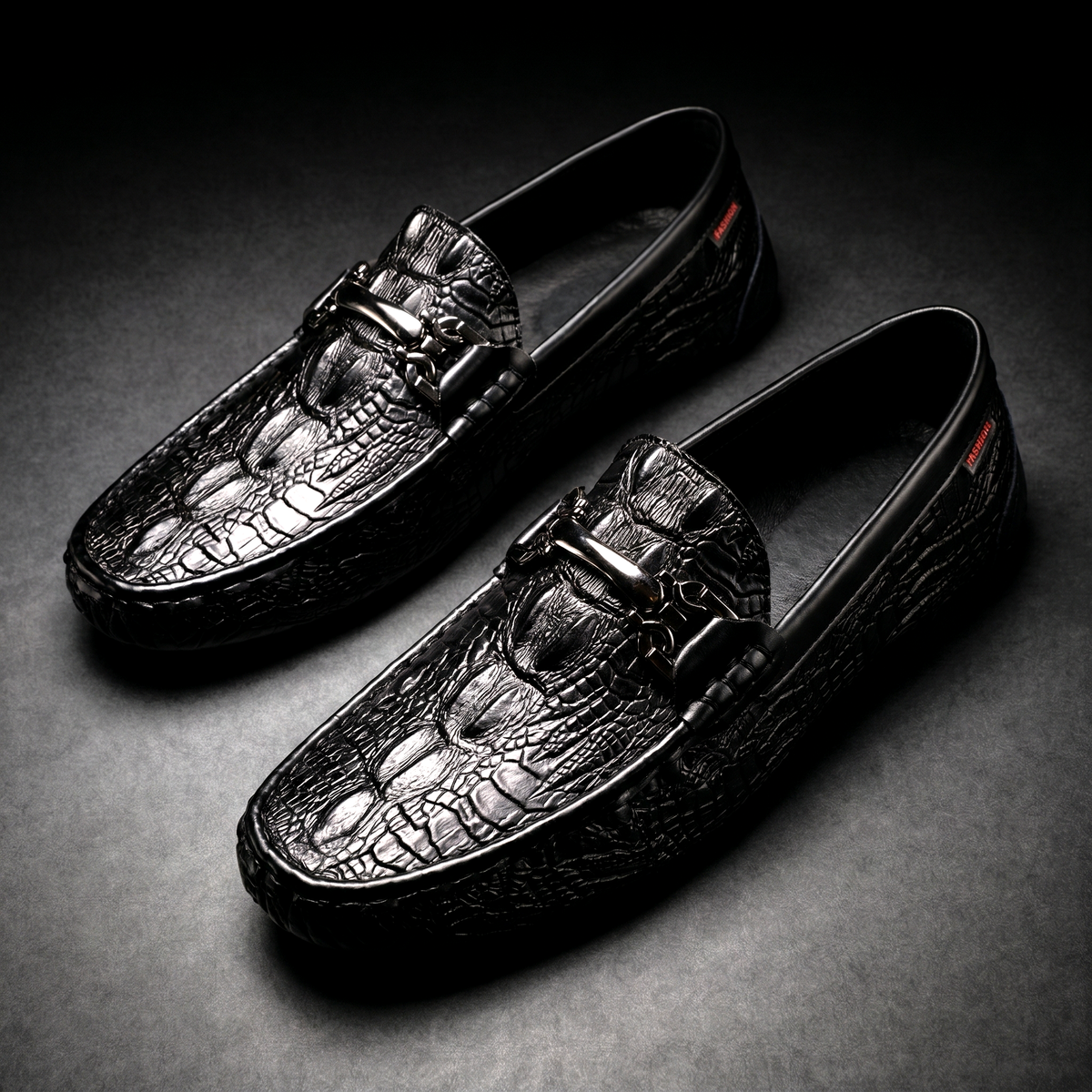 Croc embossed loafers with metal horsebit detail and flat soles