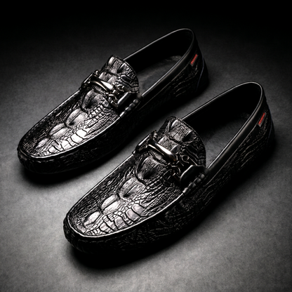 Croc embossed loafers with metal horsebit detail and flat soles