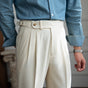 Men's double pleat trousers with side tabs and cuffed hems