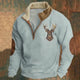Men's quarter-zip sweatshirt with mock collar, deer embroidery and elbow patches