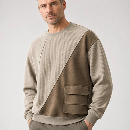 Unisex colour block ribbed sweatshirt with crew neck, long sleeves and front patch pockets