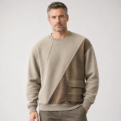 Unisex colour block ribbed sweatshirt with crew neck, long sleeves and front patch pockets