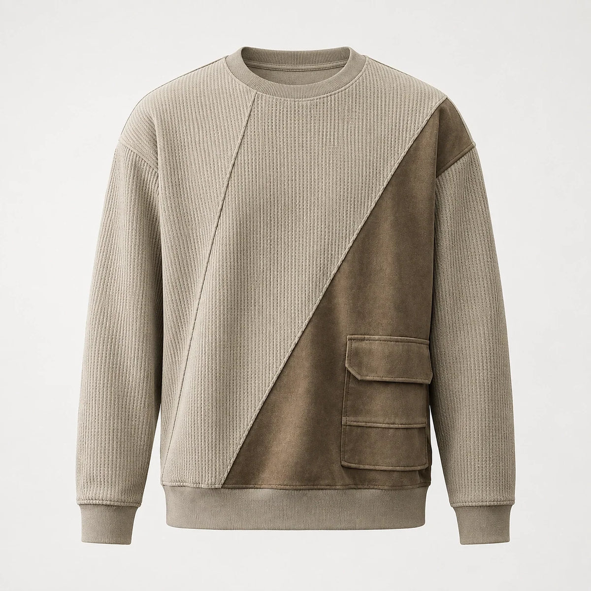 Unisex colour block ribbed sweatshirt with crew neck, long sleeves and front patch pockets