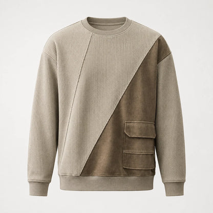 Unisex colour block ribbed sweatshirt with crew neck, long sleeves and front patch pockets