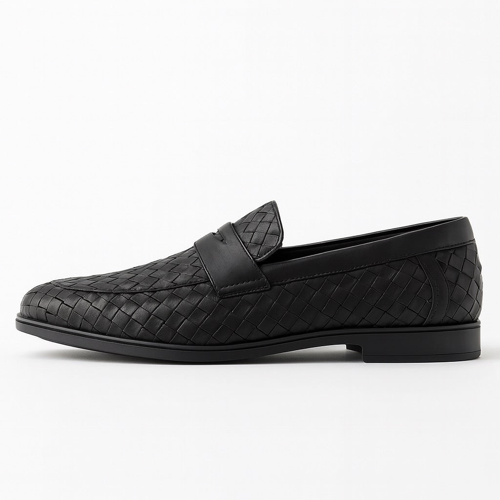 Men's woven slip-on loafer with almond toe and low heel