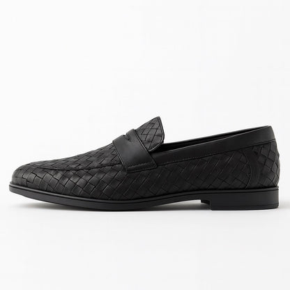 Men's woven slip-on loafer with almond toe and low heel