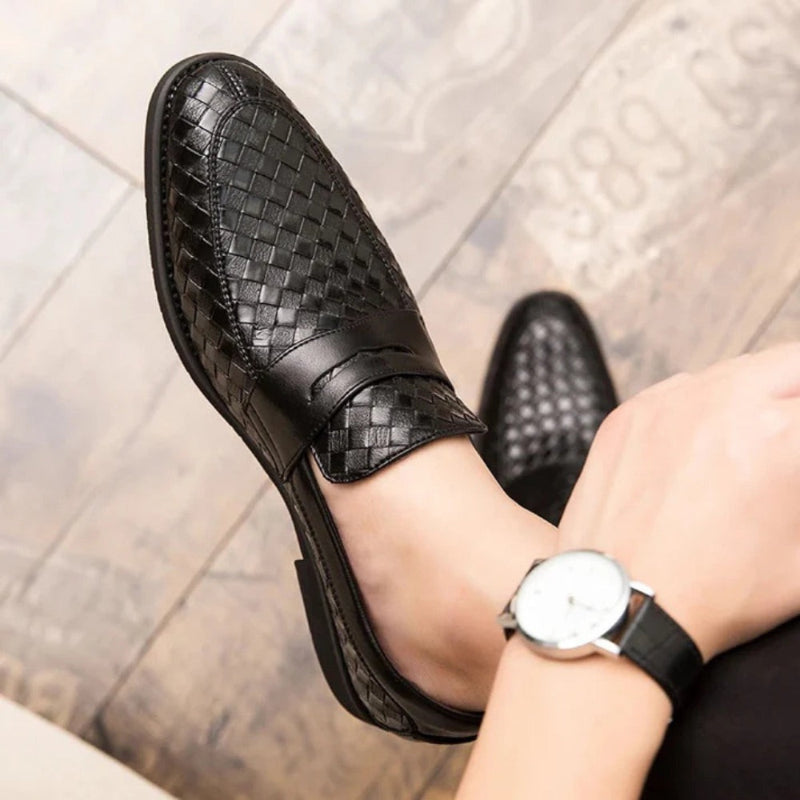 Men's woven slip-on loafer with almond toe and low heel