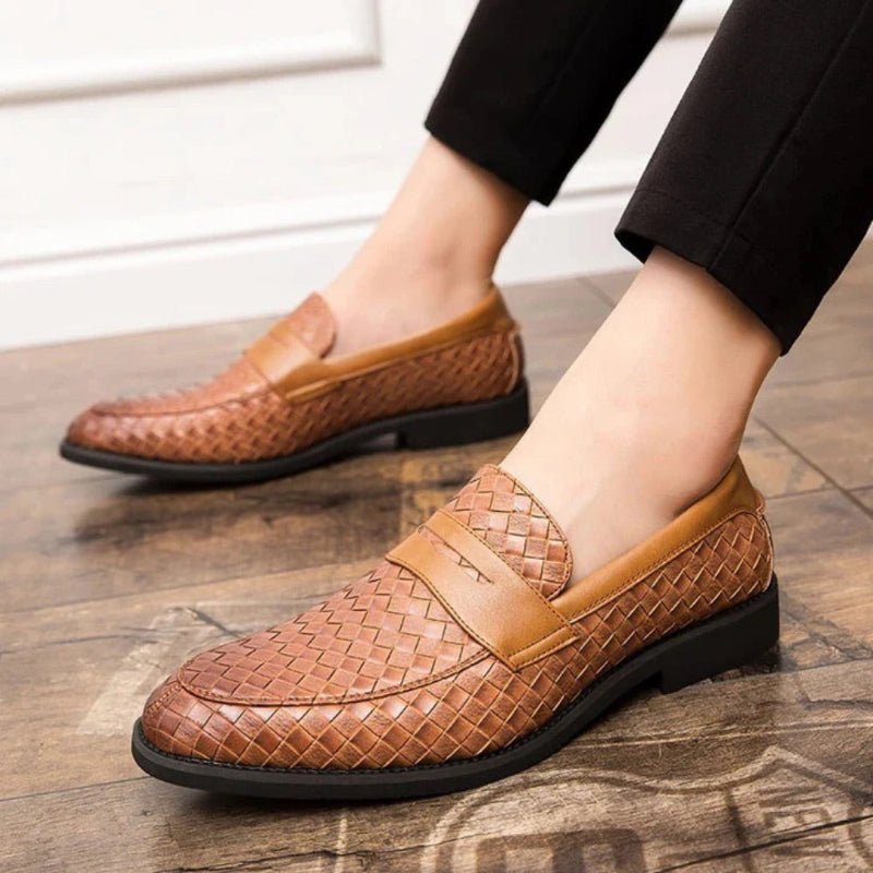 Men's woven slip-on loafer with almond toe and low heel