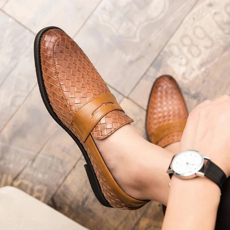 Men's woven slip-on loafer with almond toe and low heel