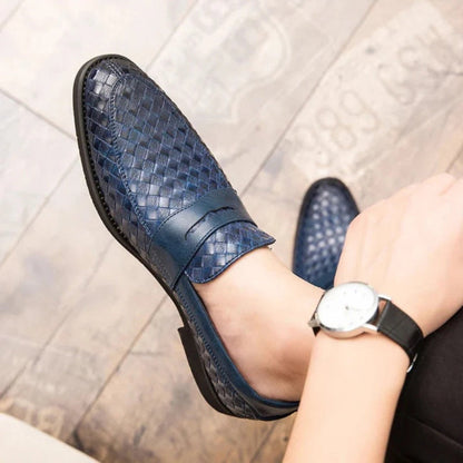 Men's woven slip-on loafer with almond toe and low heel