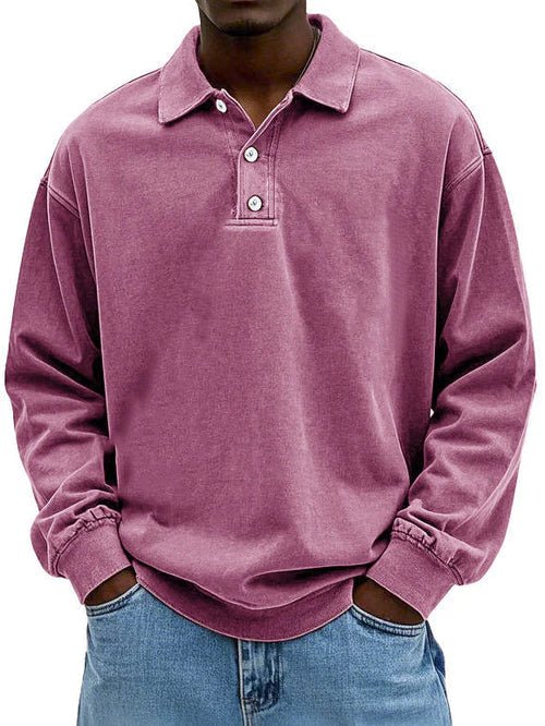 Men's collared quarter-button sweater with long sleeves