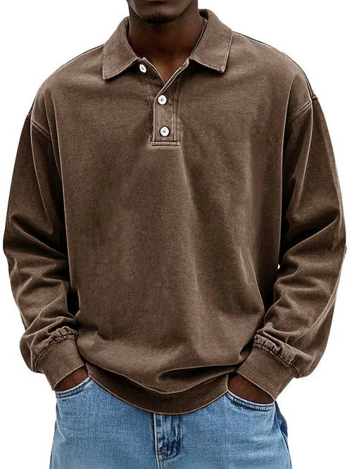 Men's collared quarter-button sweater with long sleeves