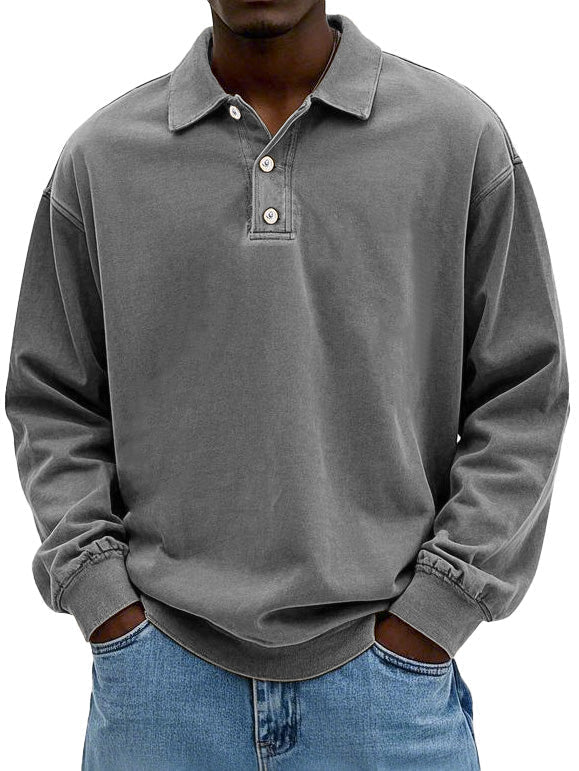 Men's collared quarter-button sweater with long sleeves