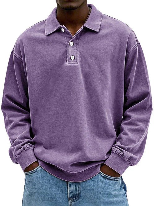 Men's collared quarter-button sweater with long sleeves