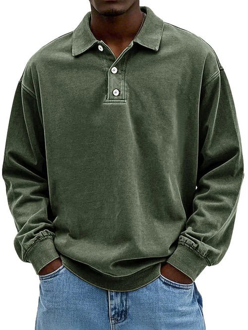 Men's collared quarter-button sweater with long sleeves